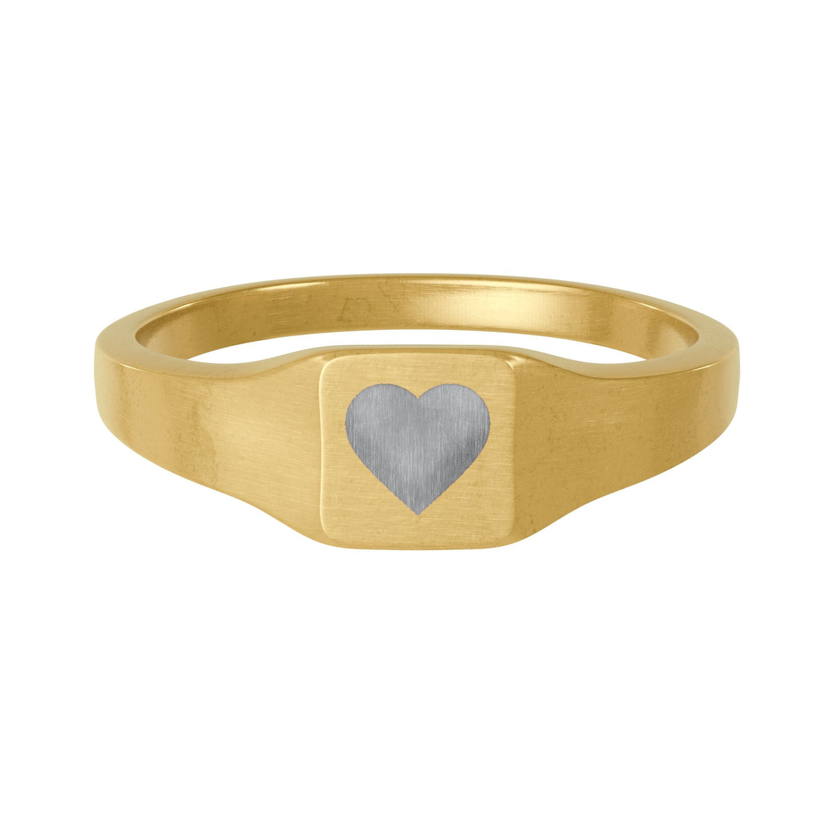 Gold Stainless Steel Square Signet Ring — Engraved Heart Personalized Jewelry