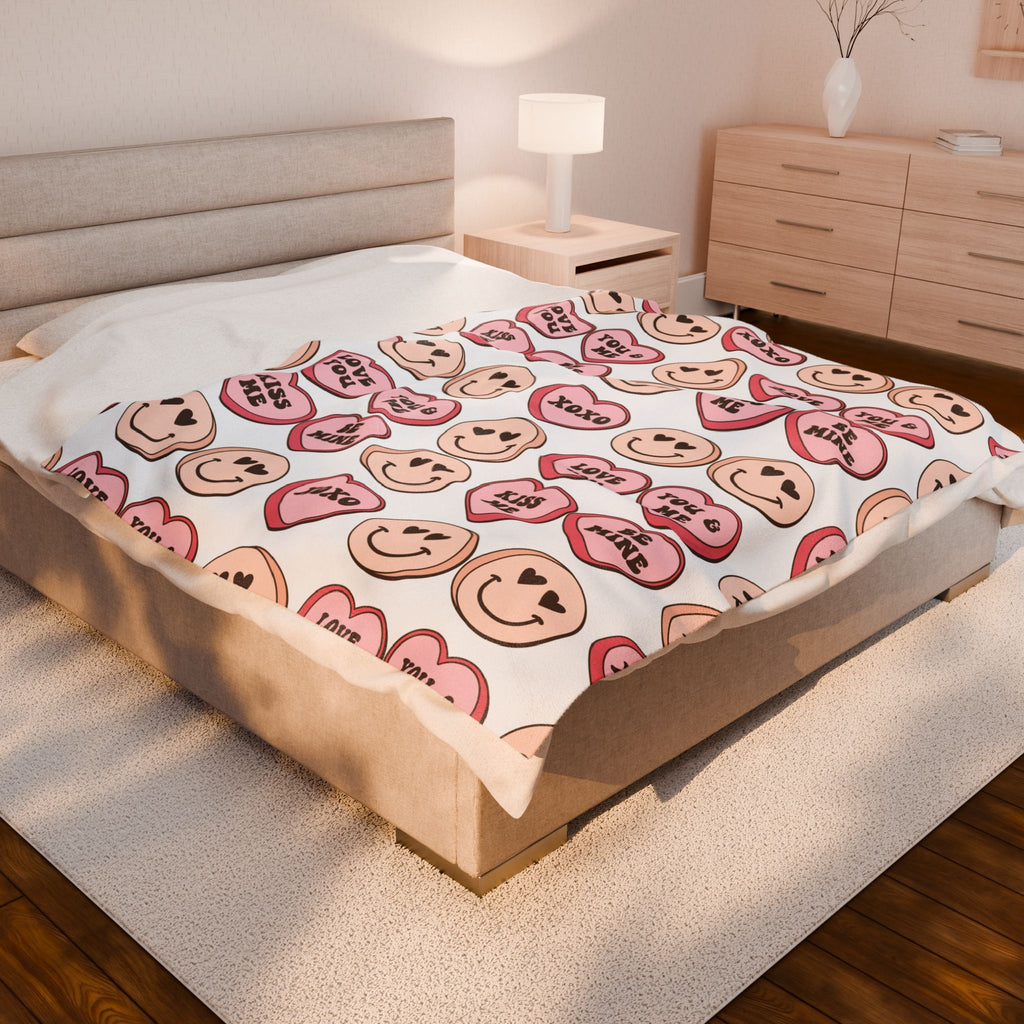 Valentine Candy Hearts Velveteen Plush Blanket