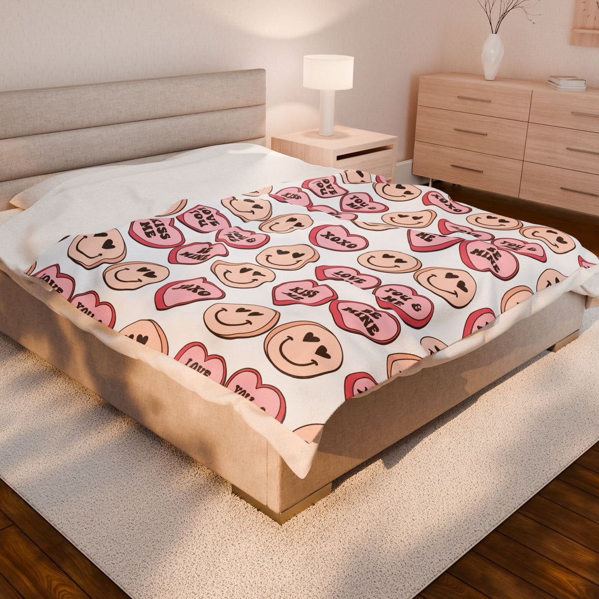 Valentine Candy Hearts Velveteen Plush Blanket