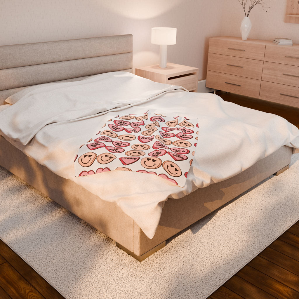 Valentine Candy Hearts Velveteen Plush Blanket