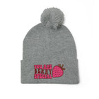 Embroidered Pom-Pom Beanie — "You Are Berry Special" Cute Strawberry Knit Hat