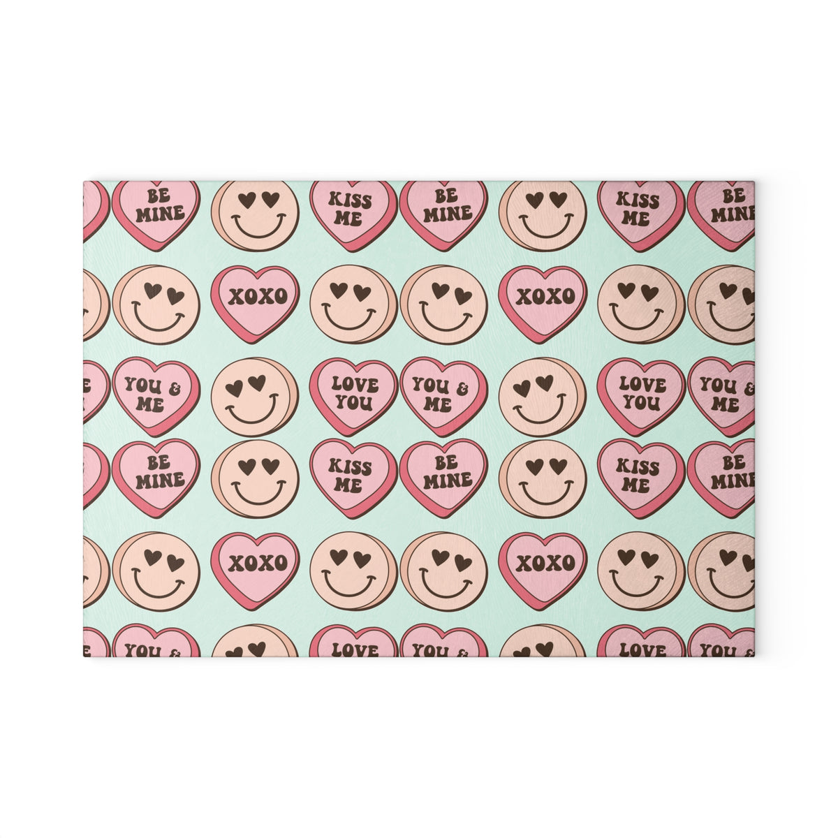 Valentine Conversation Hearts Glass Cutting Board — 'Love You / XOXO' Pattern