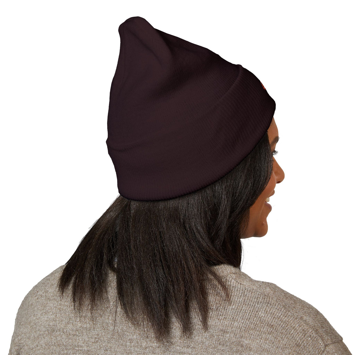 Embroidered Heart & Bat Cuffed Beanie — Cute Gothic Valentine Knit Hat