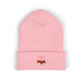 Embroidered Heart & Bat Cuffed Beanie — Cute Gothic Valentine Knit Hat