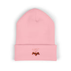 Embroidered Heart & Bat Cuffed Beanie — Cute Gothic Valentine Knit Hat