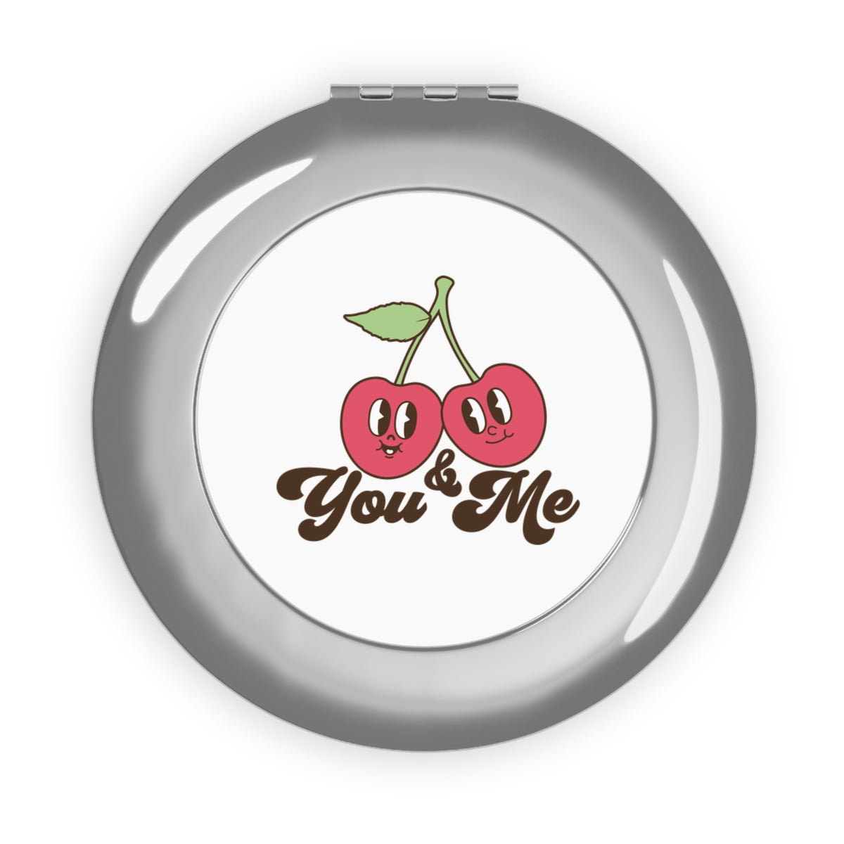 Compact Travel Mirror — Cute 'You & Me' Cherry Pocket Mirror