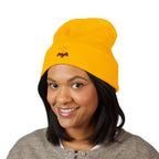 Embroidered Heart & Bat Cuffed Beanie — Cute Gothic Valentine Knit Hat