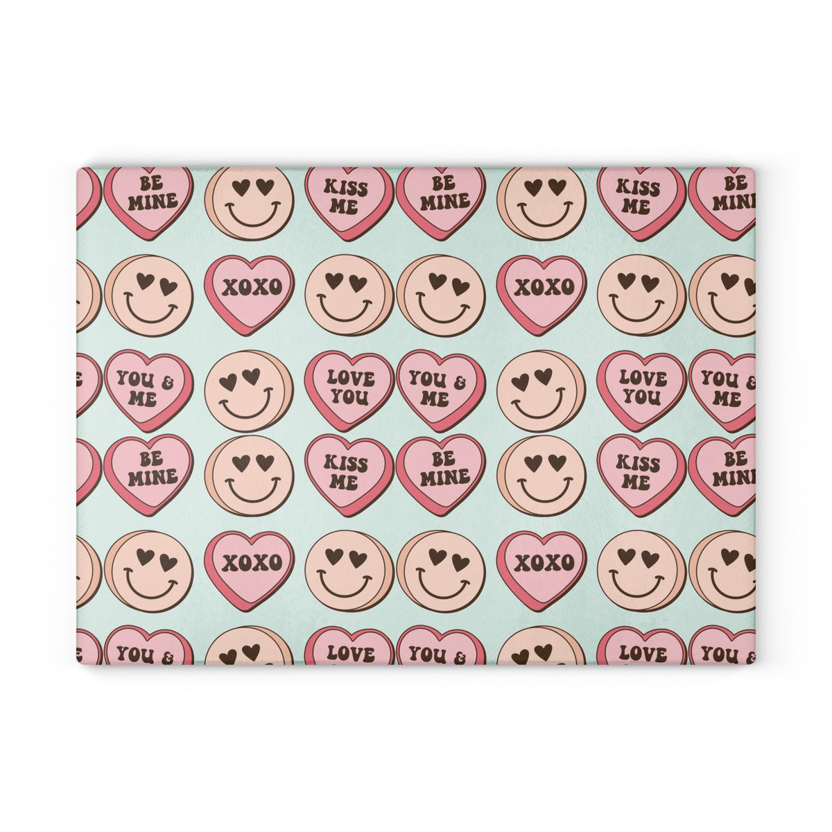 Valentine Conversation Hearts Glass Cutting Board — 'Love You / XOXO' Pattern