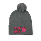 Embroidered Pom-Pom Beanie — "You Are Berry Special" Cute Strawberry Knit Hat