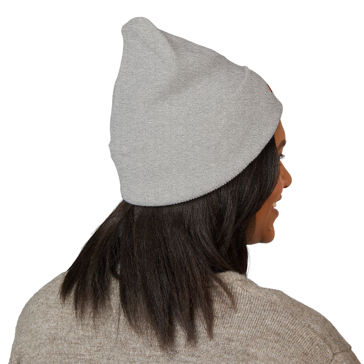 Embroidered Heart & Bat Cuffed Beanie — Cute Gothic Valentine Knit Hat