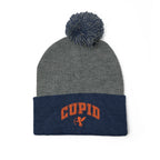 Embroidered Pom-Pom Knit Cap — 'Cupid' Orange Logo Beanie