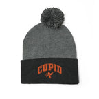 Embroidered Pom-Pom Knit Cap — 'Cupid' Orange Logo Beanie