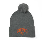 Embroidered Pom-Pom Knit Cap — 'Cupid' Orange Logo Beanie