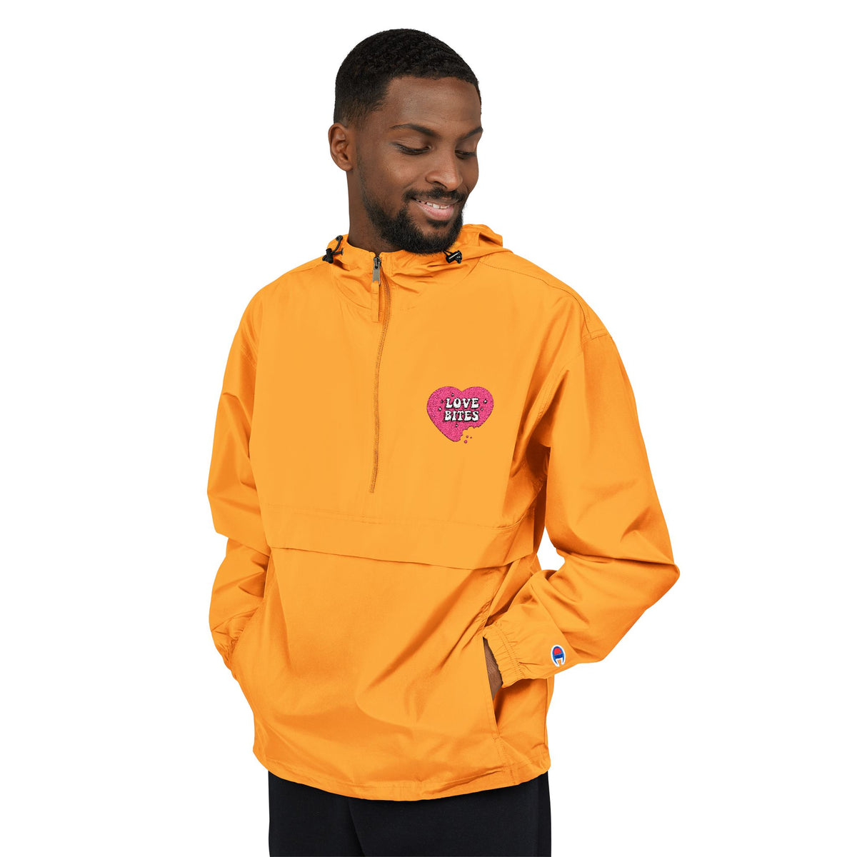 Packable Anorak Jacket — Orange Heart Sequin Patch