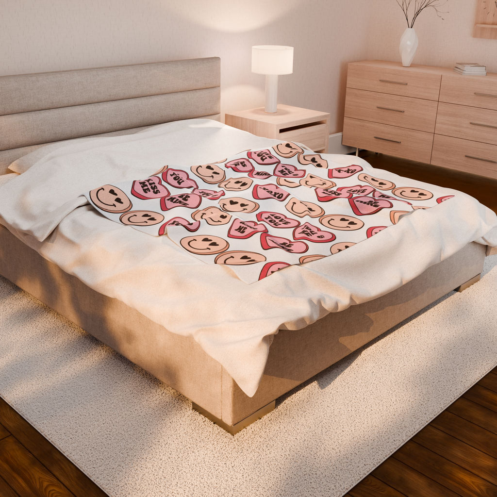 Valentine Candy Hearts Velveteen Plush Blanket