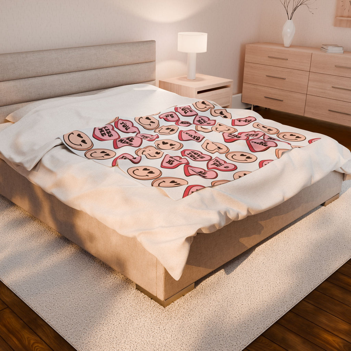 Valentine Candy Hearts Velveteen Plush Blanket