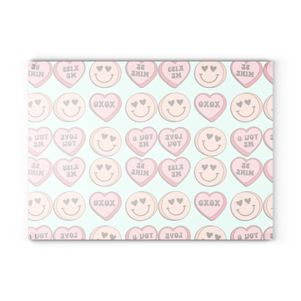 Valentine Conversation Hearts Glass Cutting Board — 'Love You / XOXO' Pattern