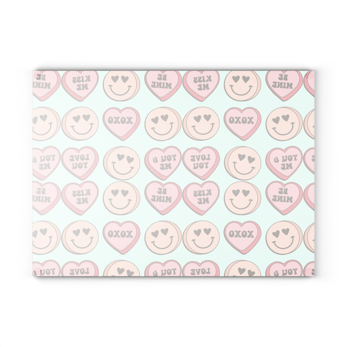 Valentine Conversation Hearts Glass Cutting Board — 'Love You / XOXO' Pattern
