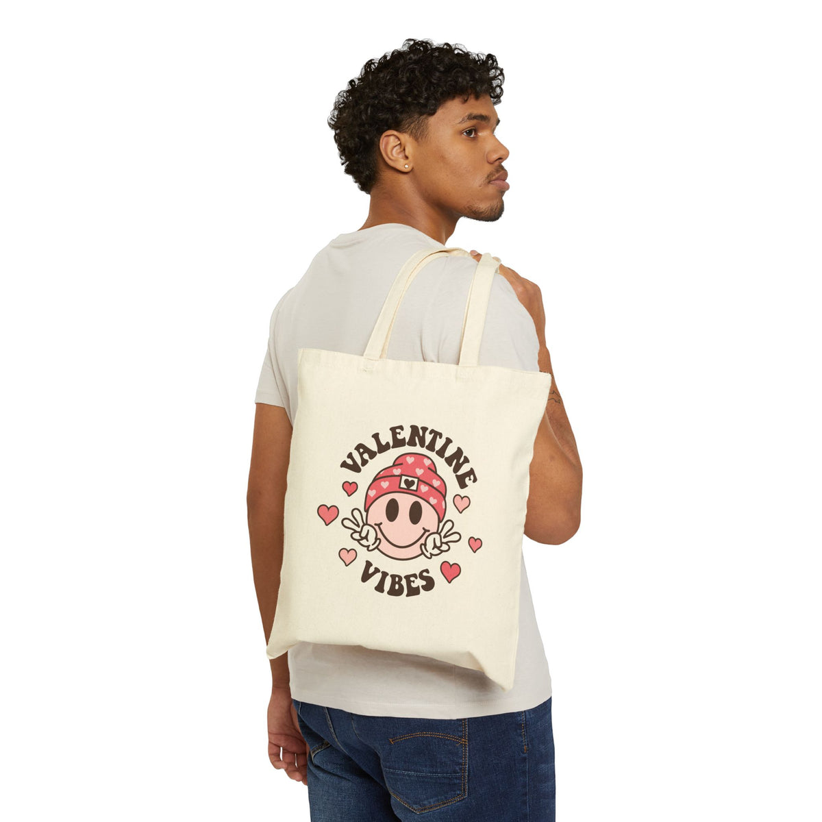 Valentine Vibes Tote Bag — Cute Heart Smile Canvas Shopper