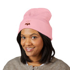 Embroidered Heart & Bat Cuffed Beanie — Cute Gothic Valentine Knit Hat