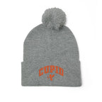 Embroidered Pom-Pom Knit Cap — 'Cupid' Orange Logo Beanie