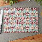 Valentine Conversation Hearts Glass Cutting Board — 'Love You / XOXO' Pattern