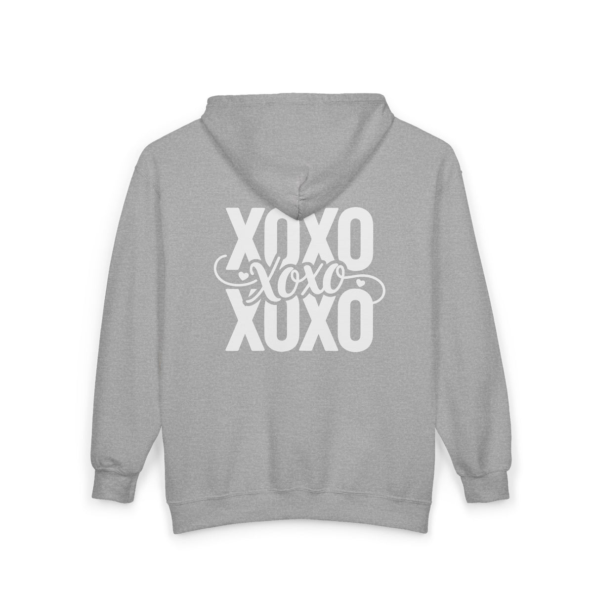 XOXO Script Zip Hoodie – Black Full‑Zip Sweatshirt with Bold Back Graphic