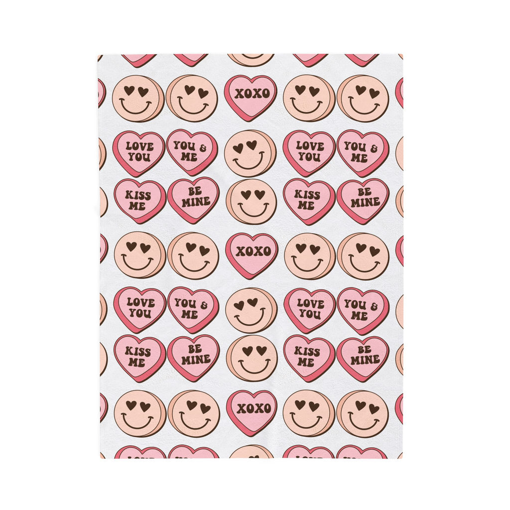 Valentine Candy Hearts Velveteen Plush Blanket