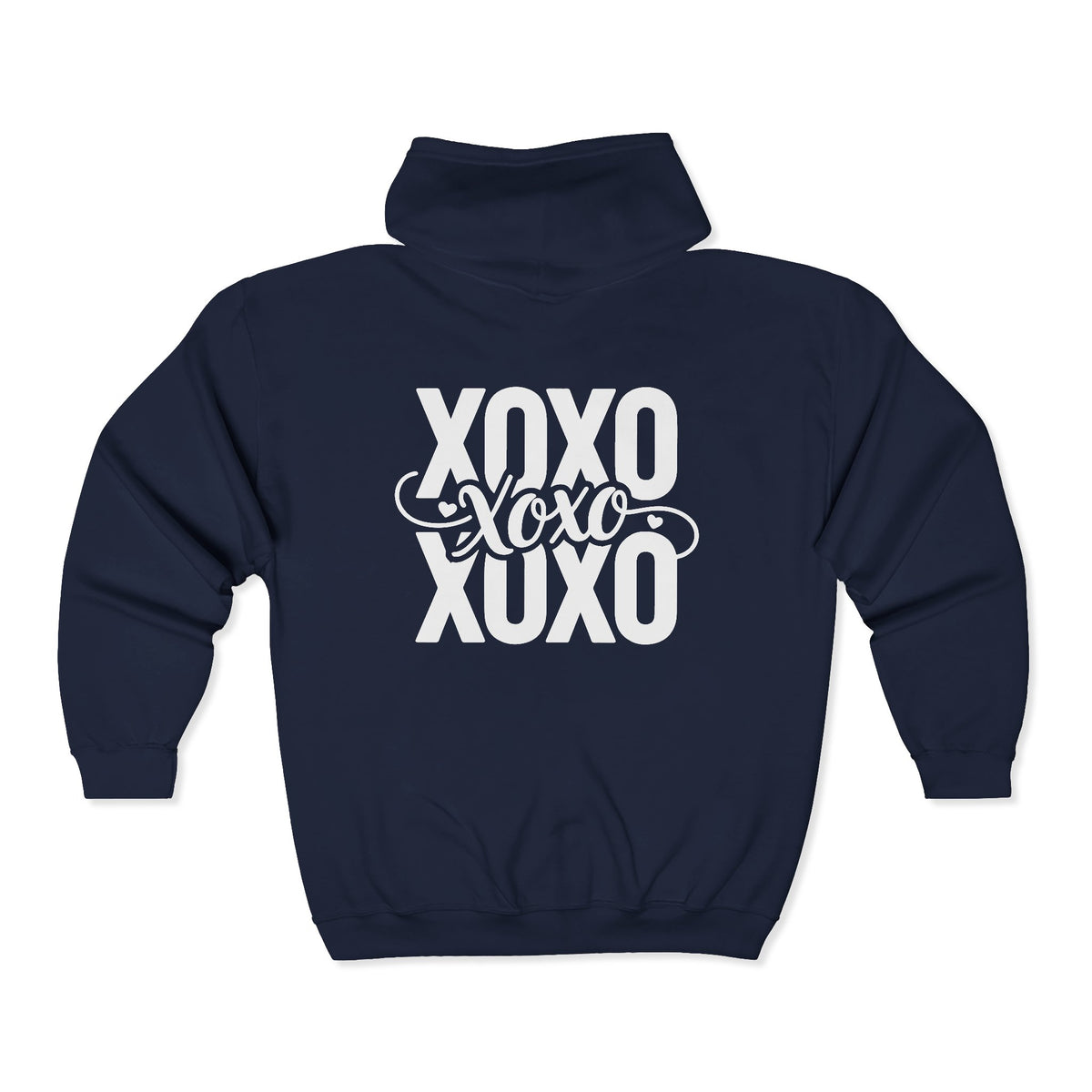 XOXO Script Zip Hoodie – Black Full‑Zip Sweatshirt with Bold Back Graphic