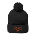 Embroidered Pom-Pom Knit Cap — 'Cupid' Orange Logo Beanie