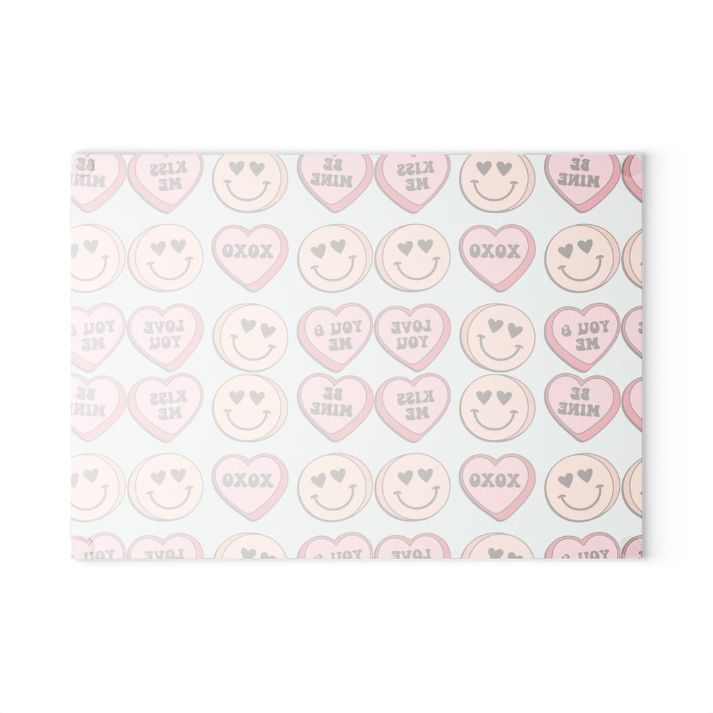 Valentine Conversation Hearts Glass Cutting Board — 'Love You / XOXO' Pattern