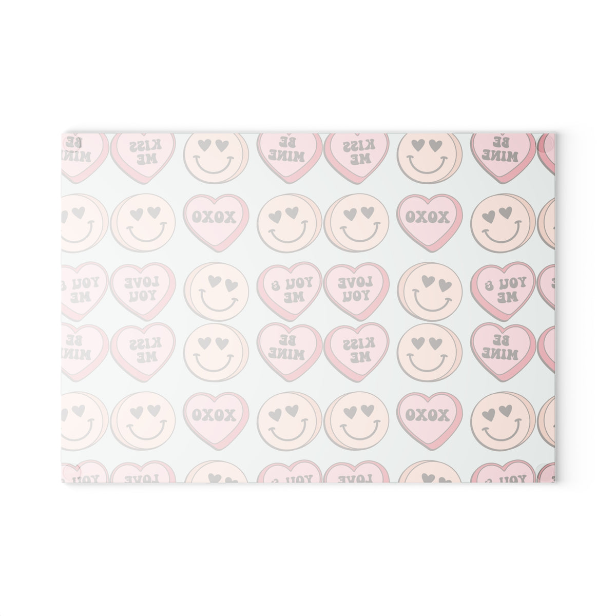 Valentine Conversation Hearts Glass Cutting Board — 'Love You / XOXO' Pattern