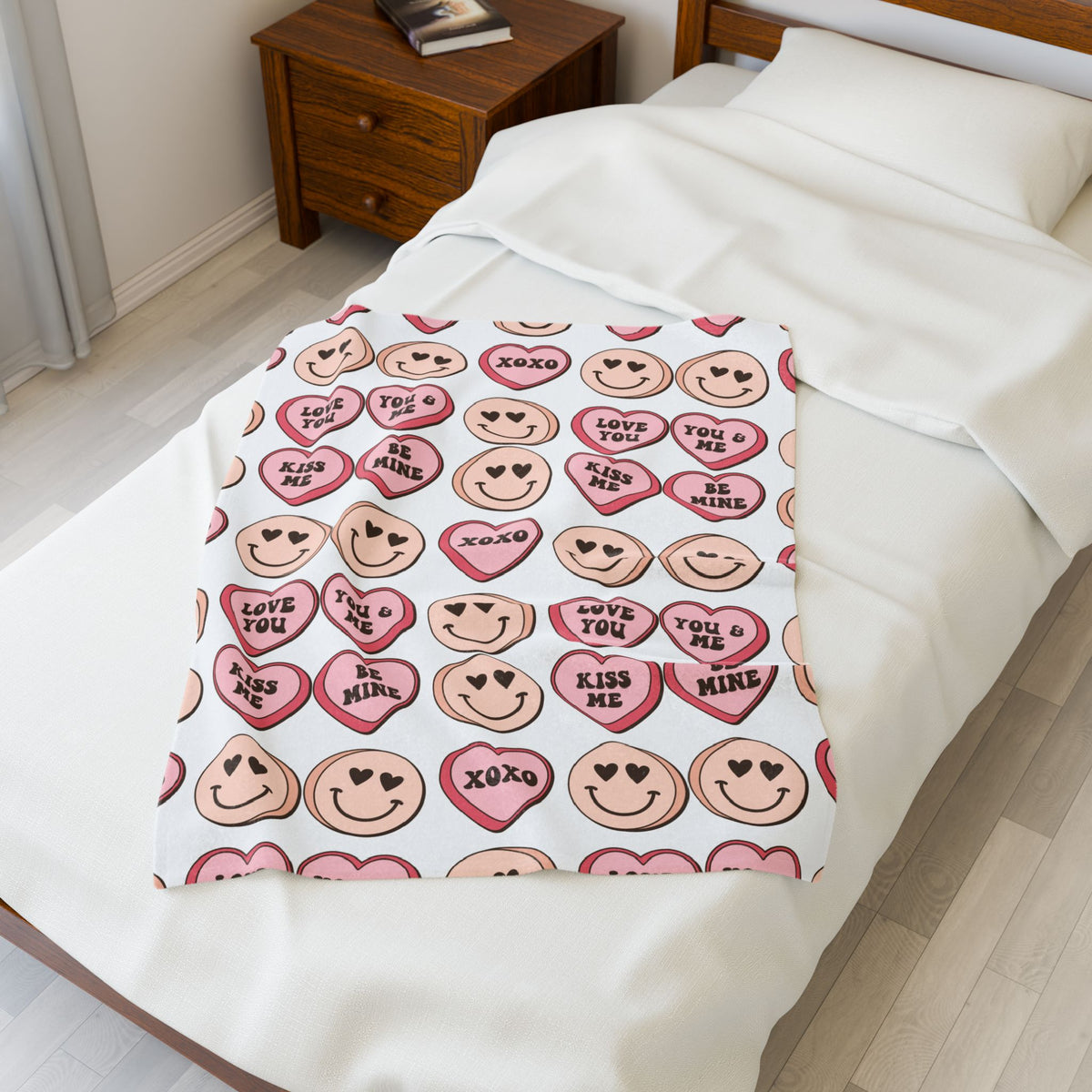Valentine Candy Hearts Velveteen Plush Blanket