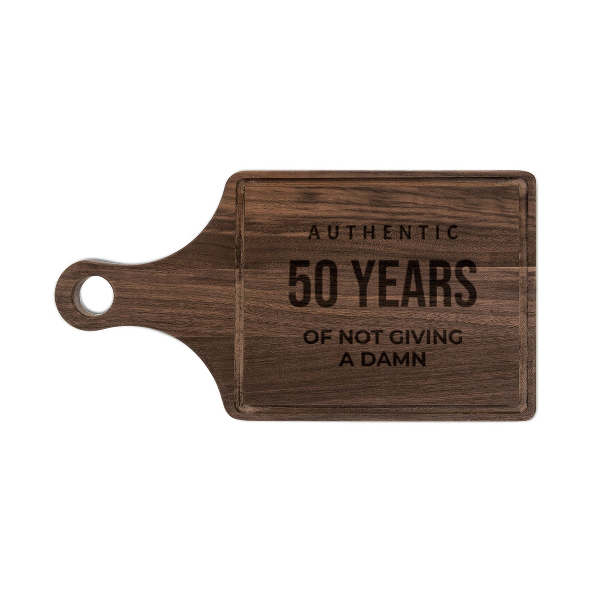 50th Birthday Engraved Cutting Board — “Authentic 50 Years of Not Giving a Damn”