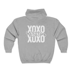 XOXO Script Zip Hoodie – Black Full‑Zip Sweatshirt with Bold Back Graphic