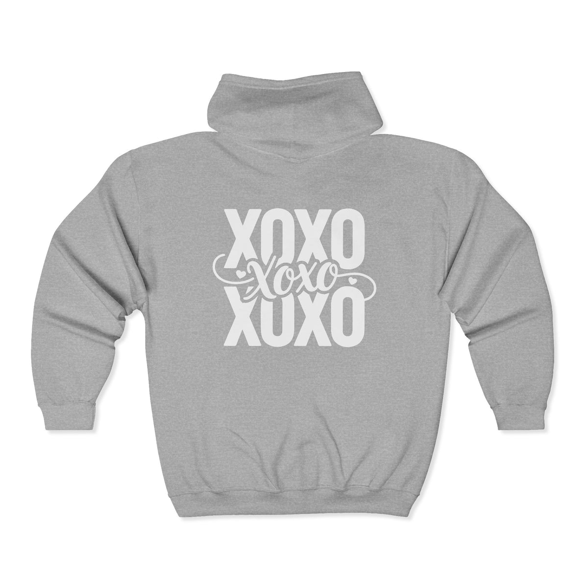 XOXO Script Zip Hoodie – Black Full‑Zip Sweatshirt with Bold Back Graphic