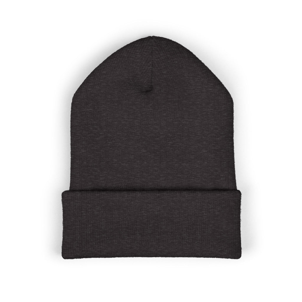 Embroidered Heart & Bat Cuffed Beanie — Cute Gothic Valentine Knit Hat
