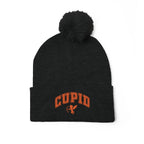 Embroidered Pom-Pom Knit Cap — 'Cupid' Orange Logo Beanie