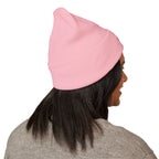 Embroidered Heart & Bat Cuffed Beanie — Cute Gothic Valentine Knit Hat