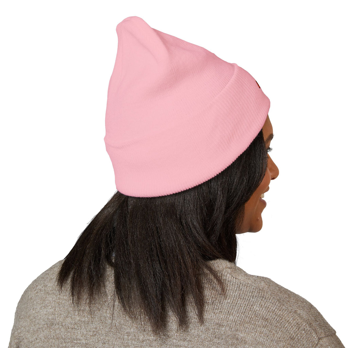 Embroidered Heart & Bat Cuffed Beanie — Cute Gothic Valentine Knit Hat