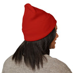 Embroidered Heart & Bat Cuffed Beanie — Cute Gothic Valentine Knit Hat