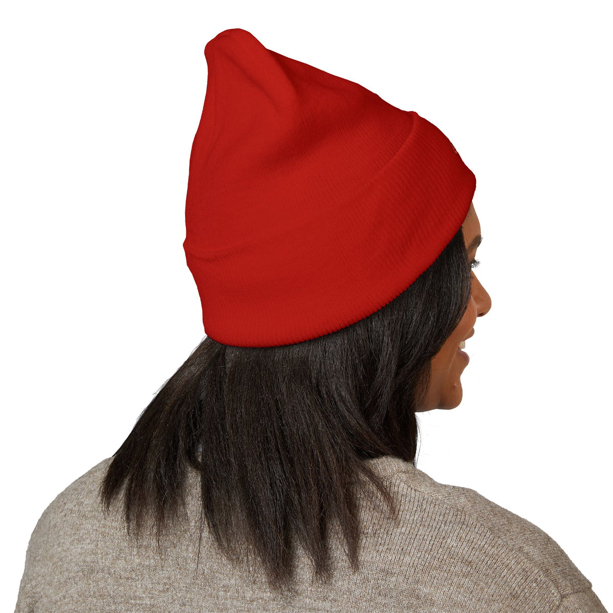 Embroidered Heart & Bat Cuffed Beanie — Cute Gothic Valentine Knit Hat