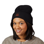 Embroidered Heart & Bat Cuffed Beanie — Cute Gothic Valentine Knit Hat