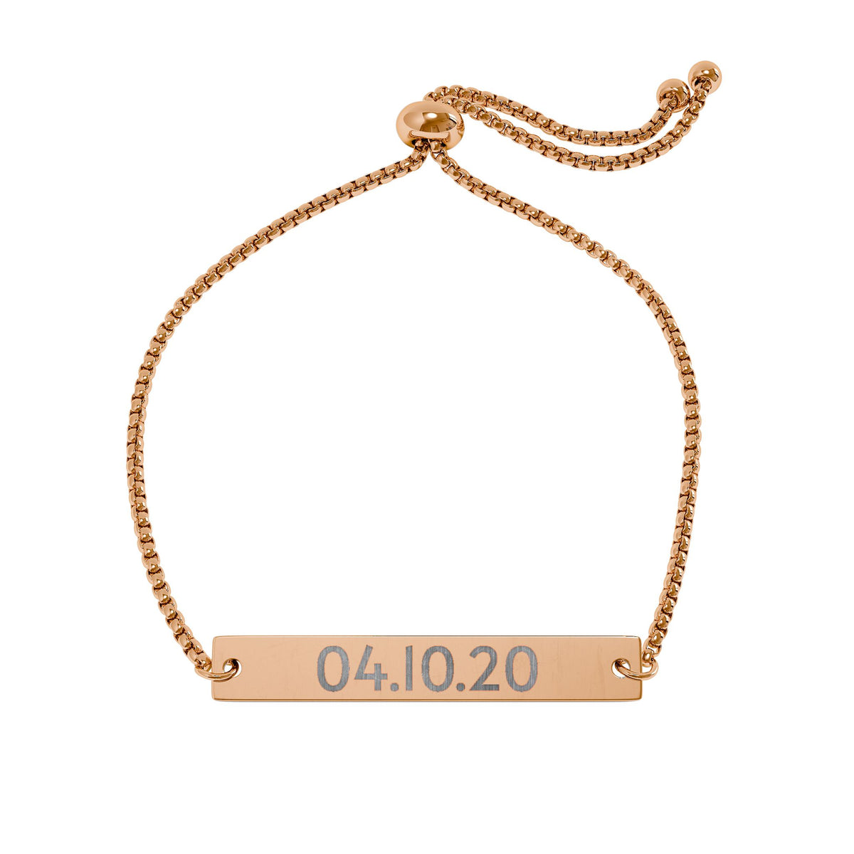 Engravable Date Bar Bracelet — Adjustable Personalized Gold/ Rose Gold