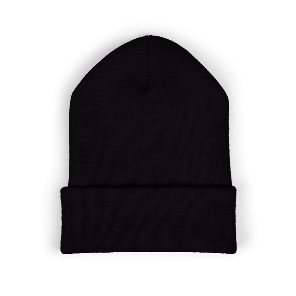 Embroidered Heart & Bat Cuffed Beanie — Cute Gothic Valentine Knit Hat