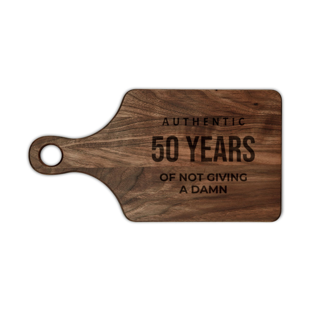 50th Birthday Engraved Cutting Board — “Authentic 50 Years of Not Giving a Damn”