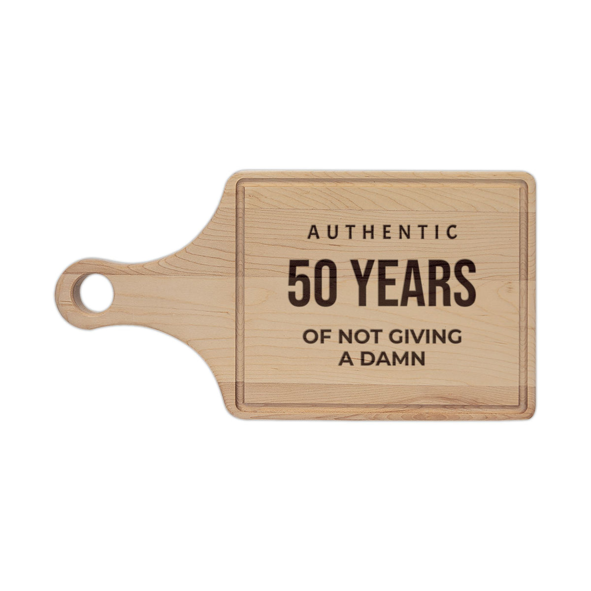 50th Birthday Engraved Cutting Board — “Authentic 50 Years of Not Giving a Damn”
