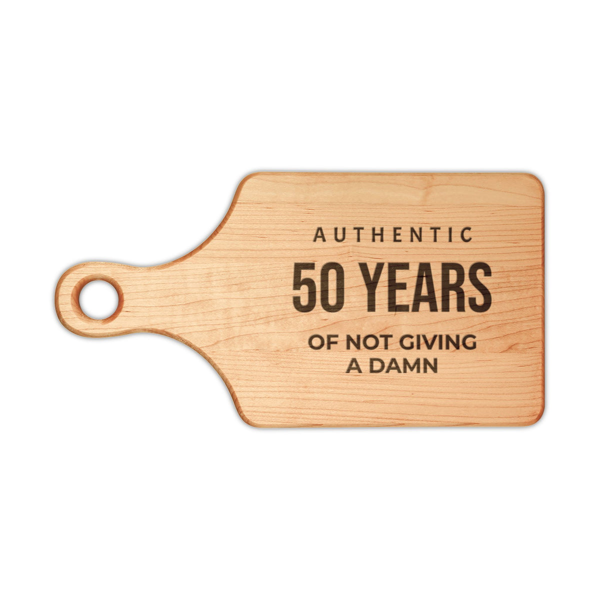 50th Birthday Engraved Cutting Board — “Authentic 50 Years of Not Giving a Damn”