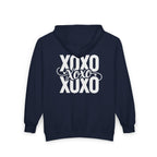 XOXO Script Zip Hoodie – Black Full‑Zip Sweatshirt with Bold Back Graphic