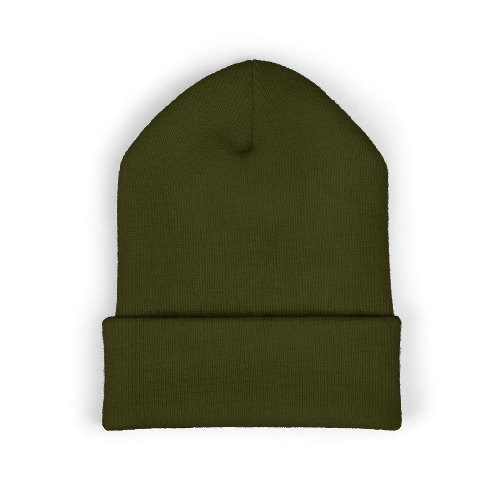 Embroidered Heart & Bat Cuffed Beanie — Cute Gothic Valentine Knit Hat
